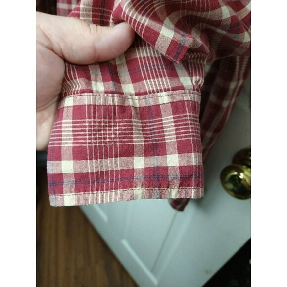 DOCKERS Men Red Blue Creme Plaid collared Long Sleeve Button dress Shirt Size L - Picture 7 of 13